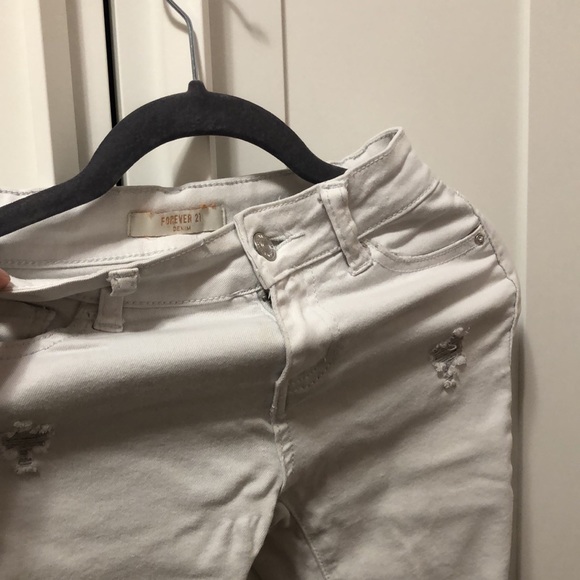 Forever21 White Skinny Ripped Jeans - Picture 2 of 3